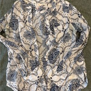 Blue and White Patterned Top